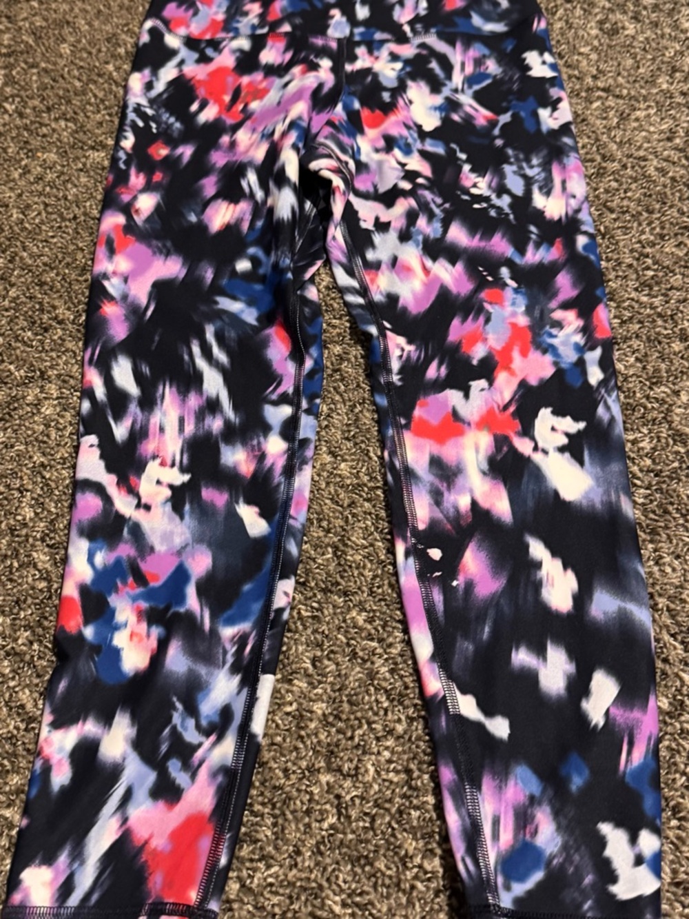 Old Navy Black Leggings with Pink, Blue & Red Abstract Print